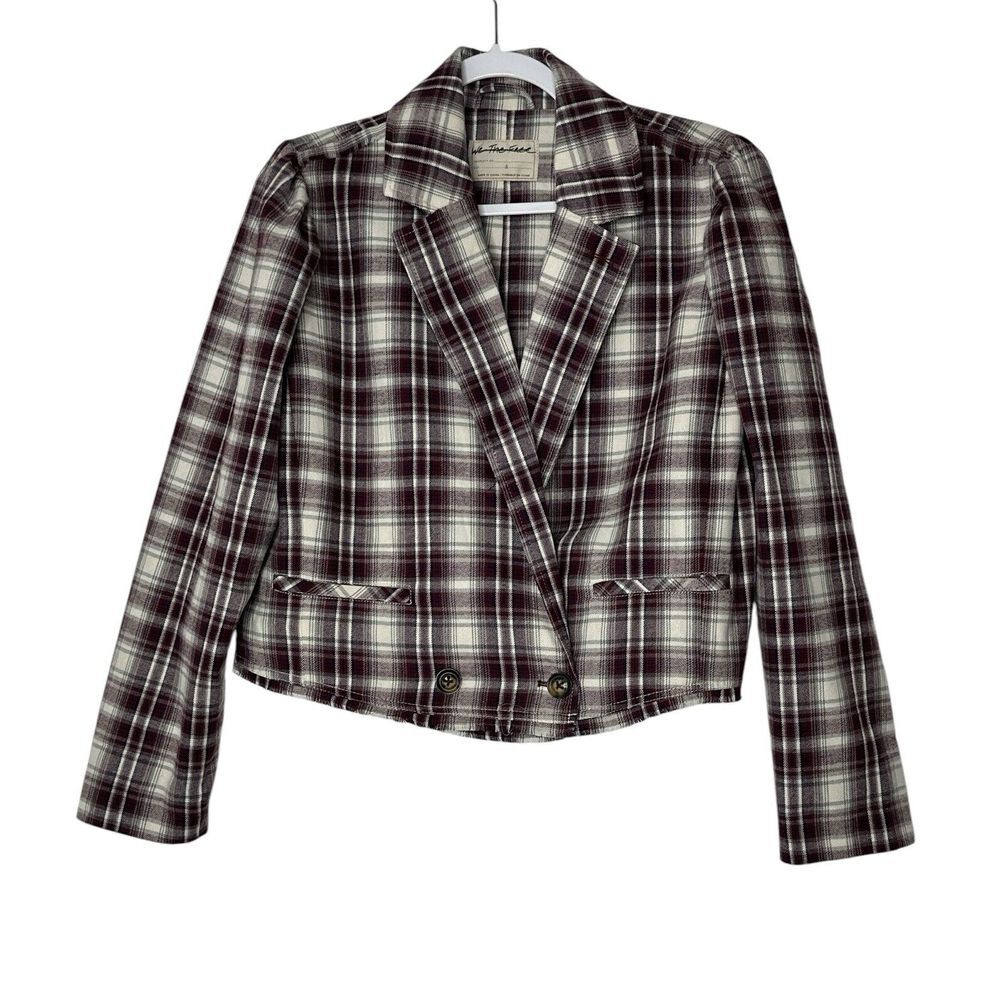 Free People We‎ The Free Jacket Women Small Plaid Flannel Double Breasted Crop